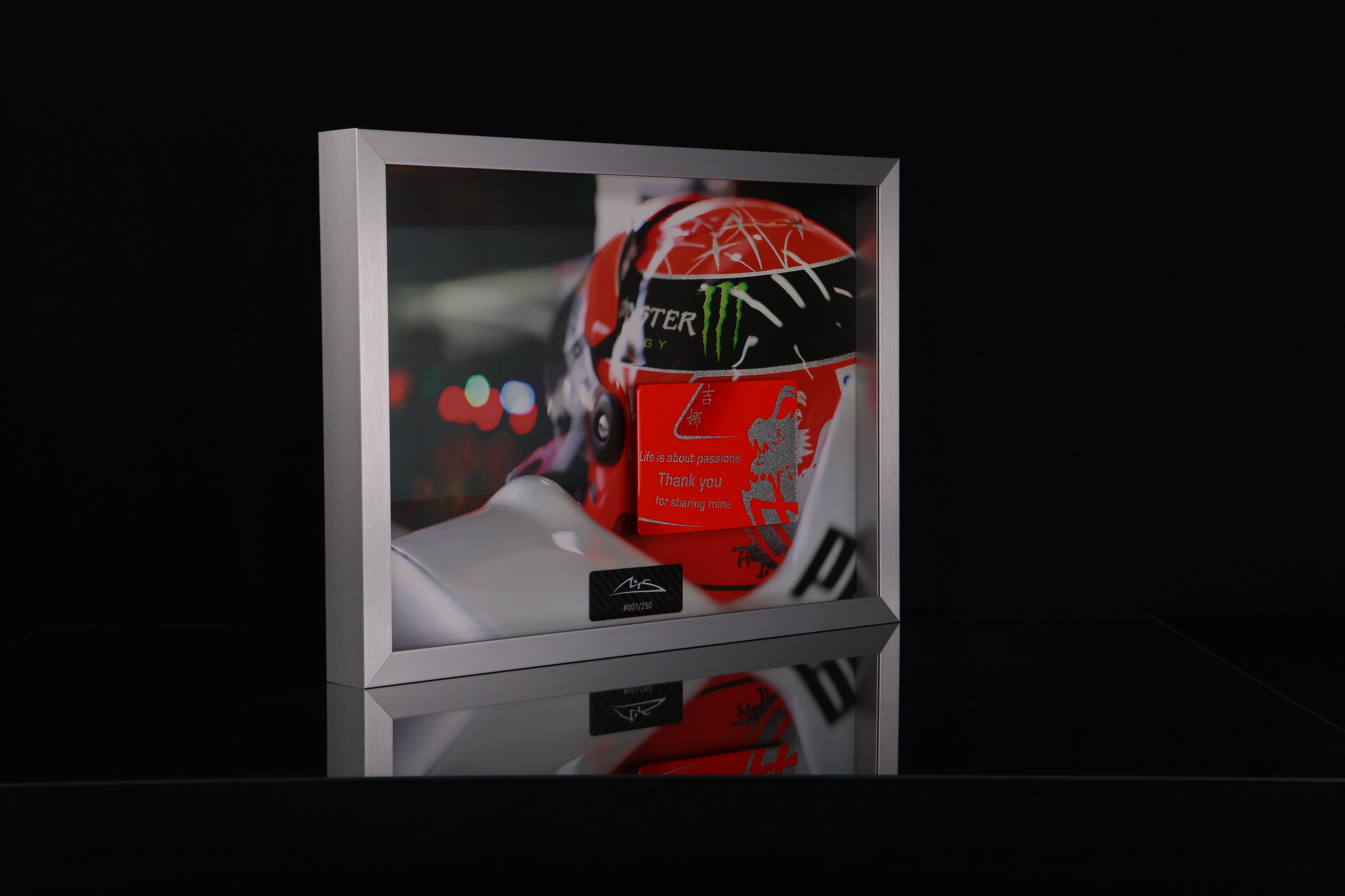Michael Schumacher 2012 picture with hand-painted carbon plate "Life is about passion, Thank you for sharing mine"