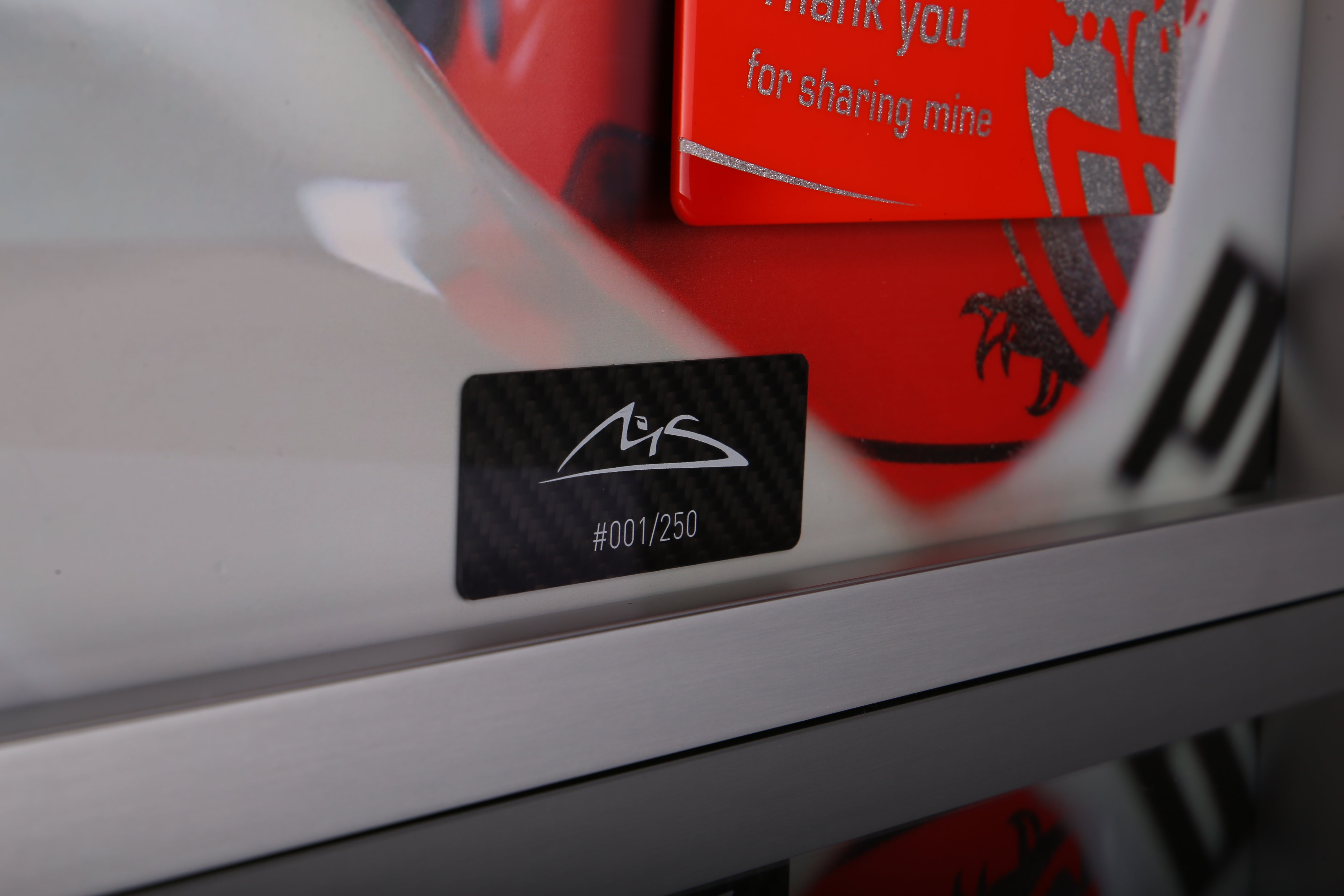 Michael Schumacher 2012 picture with hand-painted carbon plate "Life is about passion, Thank you for sharing mine"