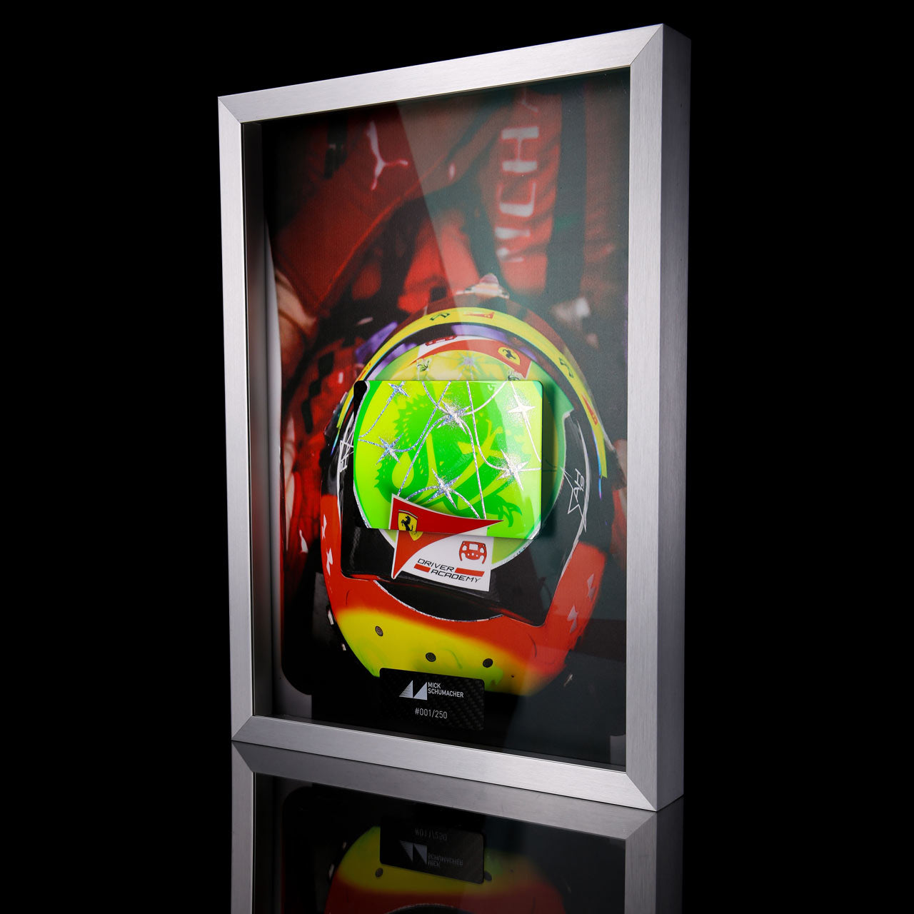 Mick Schumacher 2020 picture with hand painted carbon plate helmet 2020