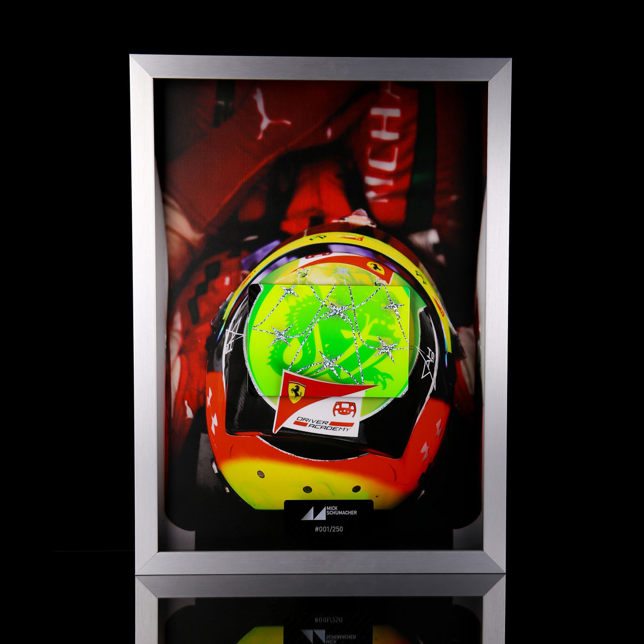 Mick Schumacher 2020 picture with hand painted carbon plate helmet 2020